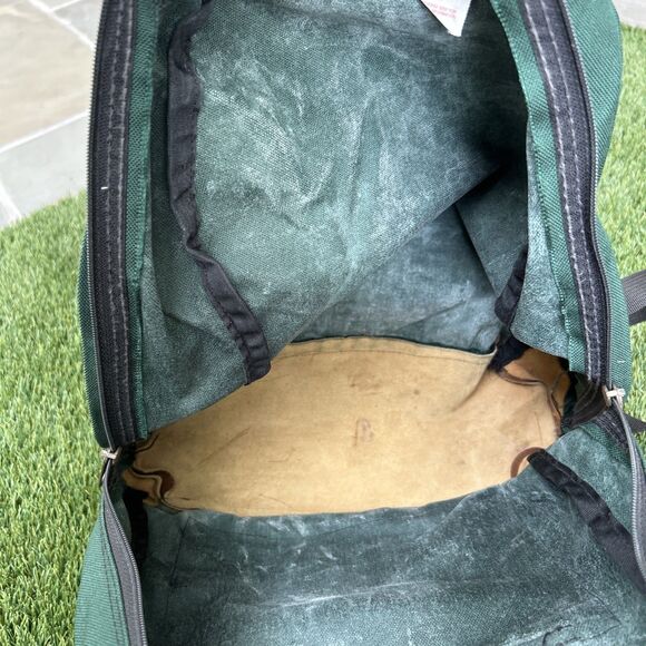 Vtg JANSPORT Backpack western Green canvas & Brown Suede Leather flap zippered main image 6
